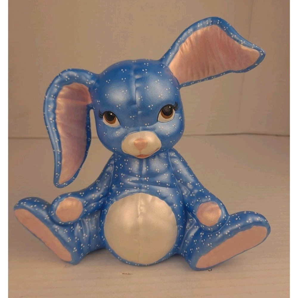 Kimple‎ Mold Ceramic Bunny Rabbit Quilted Hand Painted 1986 Blue And Pink